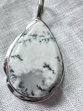 Artisan White Dendritic Agate Teardrop Pendant in Silver